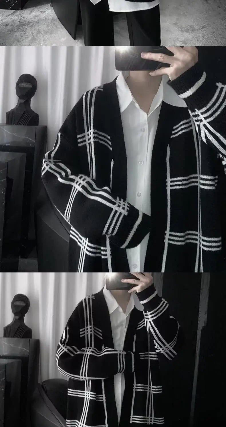 HEARUJOY  -  Street Plaid Cardigan Sweater Hong Kong Style Loose Jacket