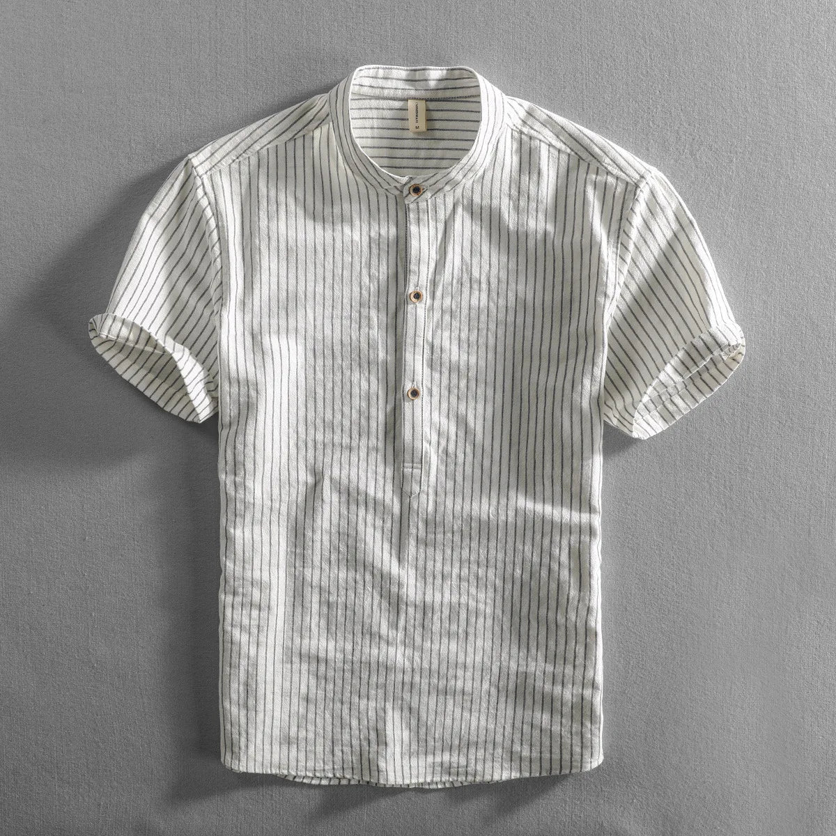 HEARUJOY  -  Men's Casual Cotton Shirt Short Sleeve Blouse Tops Summer Botton Pinstripe Holiday Shirt Comfortable Handsome Men Henley Shirt