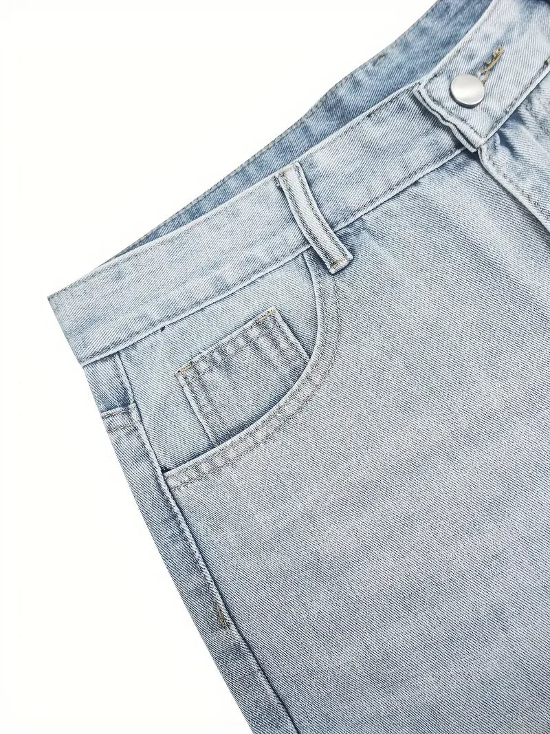 HEARUJOY  -  Men'S Vintage Washed Blue Loose Fit Jeans - Casual Straight Leg Denim Pants with Zipper Fly, All-Season Comfort, Mid Waist, Casual