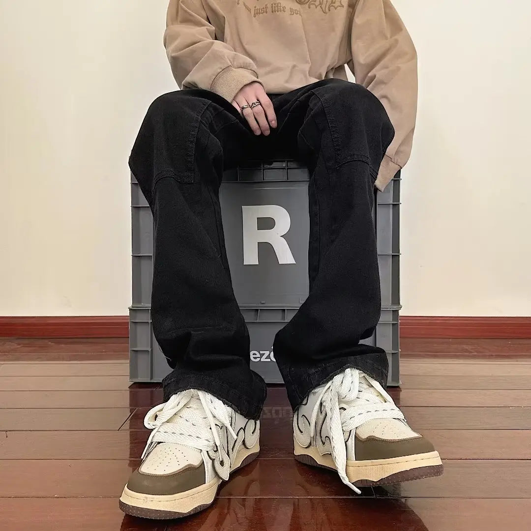 HEARUJOY  -  Y2K Streetwear New Kpop Flare Jeans Cargo Pants Men Clothing Straight Old Vintage Hip Hop Denim Trousers Pantalones Hombre
