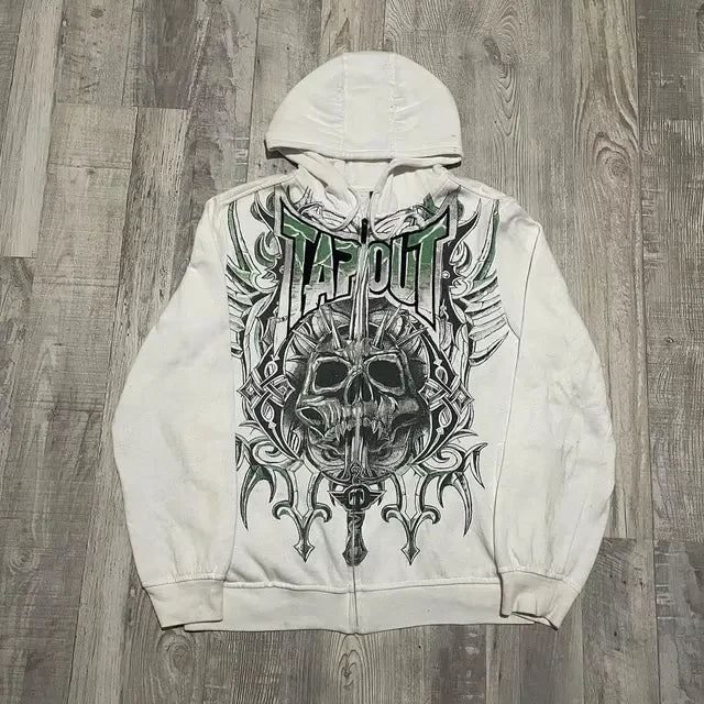 Hearujoy Punk Goth Oversized Print Hoodies Women Men Streetwear Zip Up Hoodie Y2k Long Sleeve Hooded Sweatshirt Loose Retro Coats Tops