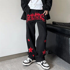 Hearujoy Y2K Jeans Men Embroidery Denim Pants Star Red Print Black Trousers Male Streetwear Hip Hop Casual Vintage Plus Size 4XL