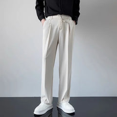 HEARUJOY  -  Korean Men Casual Suit Pants Elastic Waist Straight Wide leg Trousers Spring Autumn Fashion Youth  Pant Streetwear High Quality