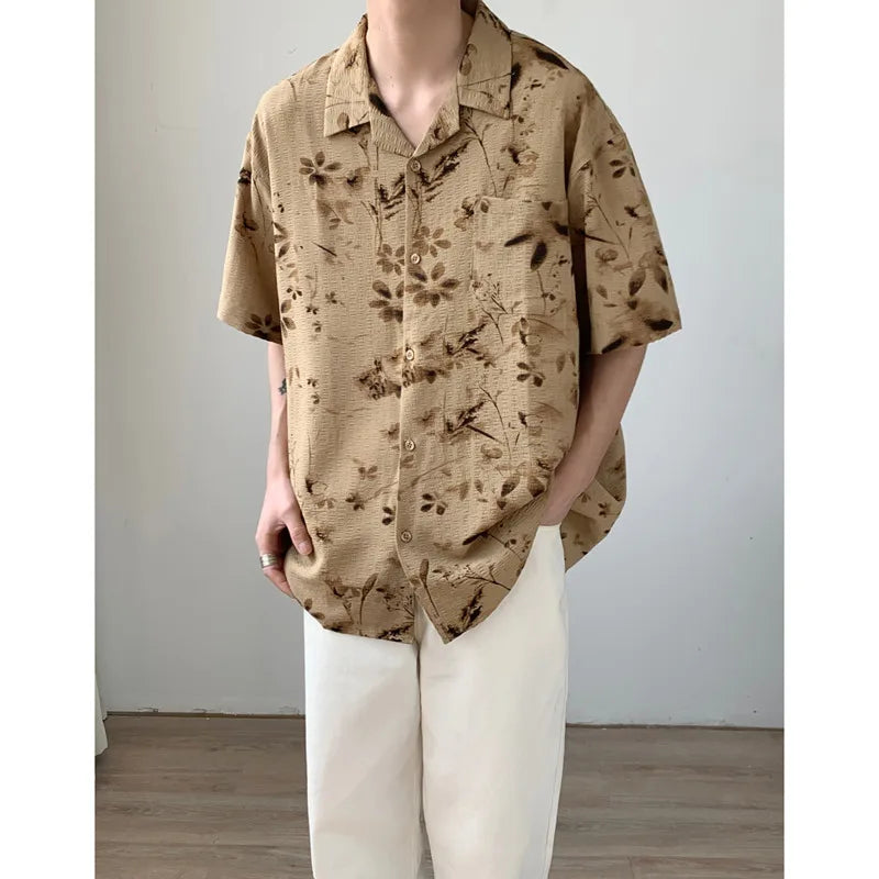 Hearujoy Summer Short Sleeved Shirt Men Oversized Printed Casual Shirt Men Streetwear Korean Loose Flower Shirts Mens Hawaiian Shirt