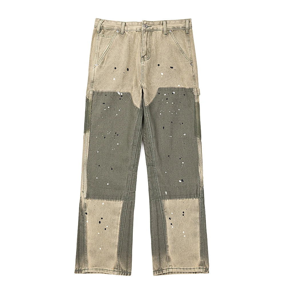Hearujoy New Streetwear Color Match Baggy Jeans for Men Straight Patchwork Vintage Loose Denim Trousers Oversized Casual Cargo Pants