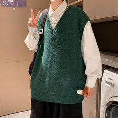 HEARUJOY  -  Autumn Streetwear Mens Loose Sweater Vest Casual Thermal Oversized Winter Sweater Vest Men Sweater Vest  for Daily Wear