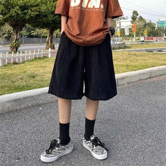 Hearujoy Brown Corduroy Shorts Oversized Baggy Five Point Trousers Summer Korean Fashion Wide Leg Pants Ins Hip Hop Bottoms Men and Women