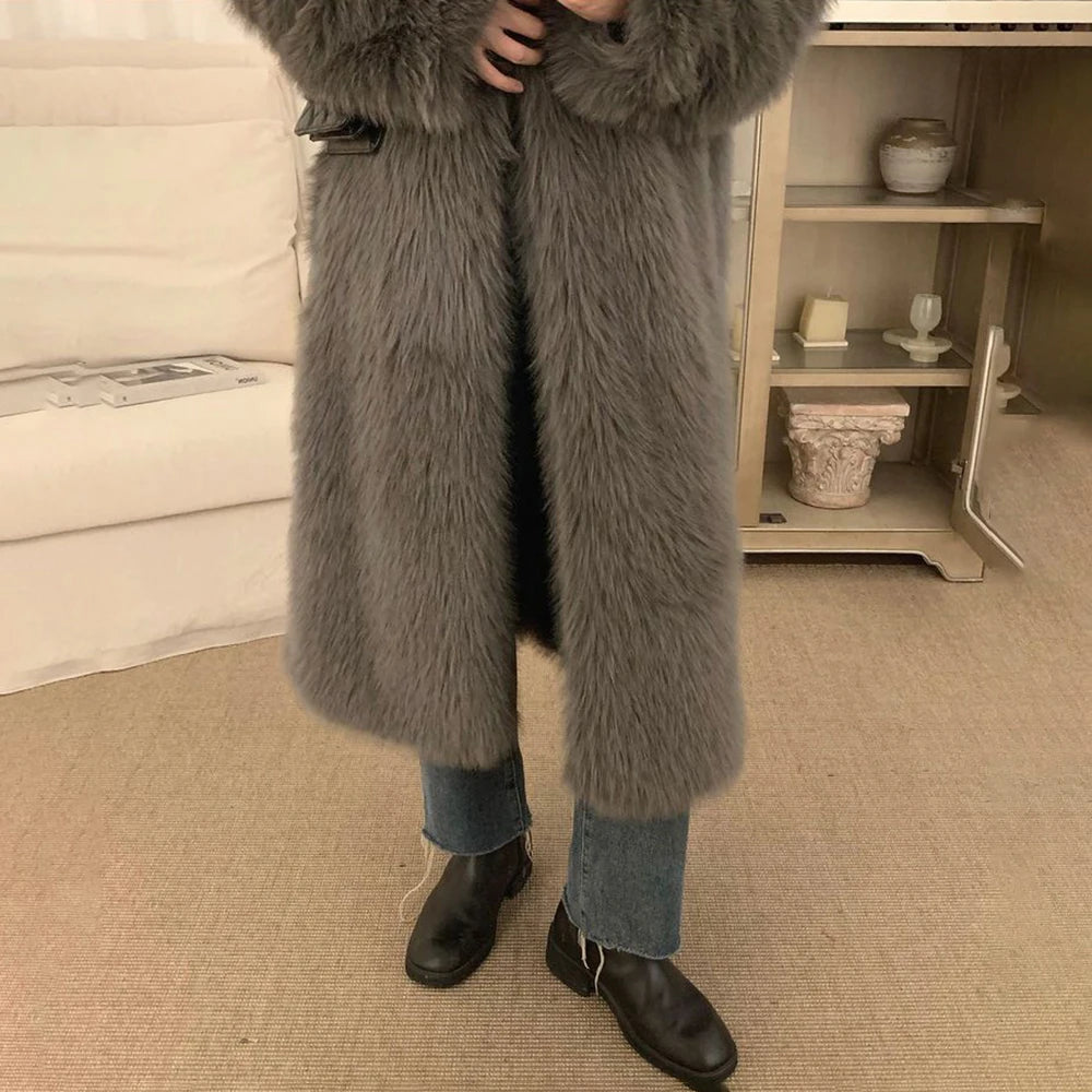 Hearujoy Imitation Fox Fur Coat For Men 2024 New Autumn Winter Warm Thickened Long Fashion Elegant Solid Simple Loose Stand-Up Coat