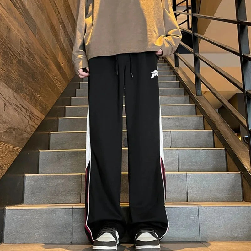 Hearujoy Striped Autumn and Winter Trousers Sweatpants for Men Wide Leg Straight Xxxl Slacks Korean Style Luxury Elastic Man Sports Pants