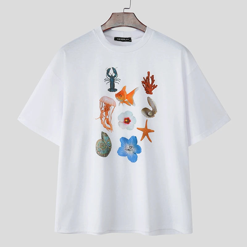 HEARUJOY  -  Men's T Shirt Summer Printing O-neck Short Sleeve Streetwear Men Clothing Oversize Vacation Casual Male Tee Tops