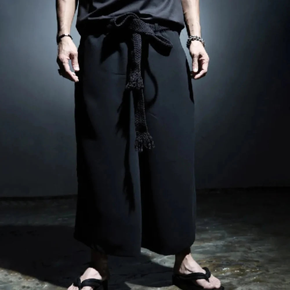 HEARUJOY  -  XS-6XL Y2k Belt Dark Style Casual Skirt Pants Genderless Unisex Streetwear Fashion Versatile Samurai Pants Hakama Pants 2025 New