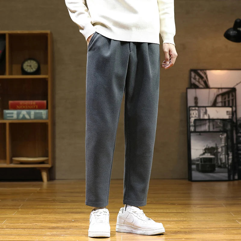 Hearujoy Autumn/Winter Woolen Pants Men warm Fashion Retro Multicolor Casual Pants Mens Streetwear Loose Korean Straight Trousers Mens