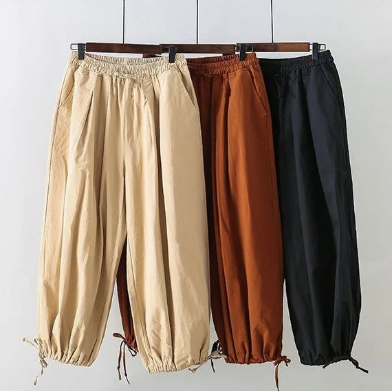 HEARUJOY  -  Solid Color Loose Thin Men's Casual Wide-leg Pants Summer High Quality Slacks Fashion 2025 Cotton Xxxl Y2k Male Cropped Trousers
