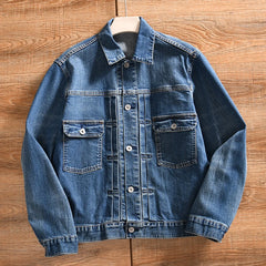 HEARUJOY  -  Amekaji High Quality Autumn and Winter Style Men's Denim Jacket Couple's Lapel Retro Washed Workwear Coat Trendy