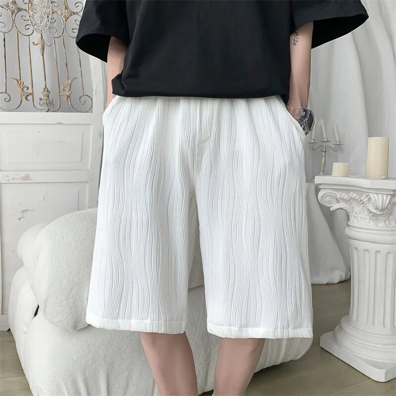 HEARUJOY  -  Summer Shorts Men Fashion Blue Ice Silk Shorts Men Streetwear Hip-hop Loose Pleated Shorts Mens Beach Shorts Plus Size 4XL