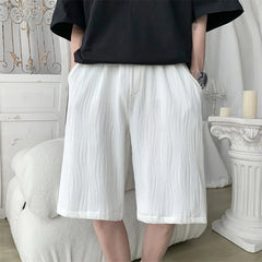HEARUJOY  -  Summer Shorts Men Fashion Blue Ice Silk Shorts Men Streetwear Hip-hop Loose Pleated Shorts Mens Beach Shorts Plus Size 4XL