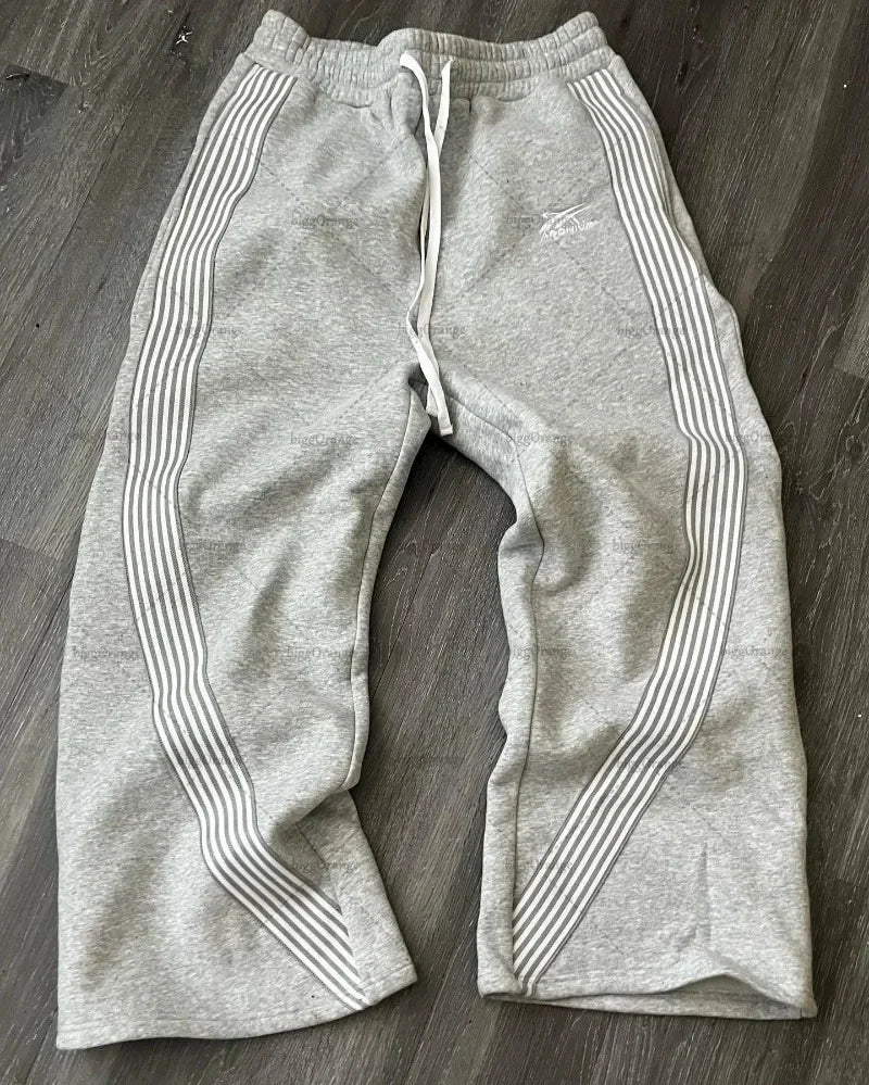Hearujoy Y2K retro fashion simple striped casual pants for men and women Harajuku straight pants high waist loose hip hop sweatpants