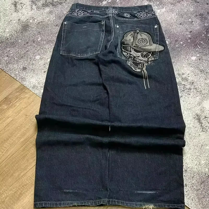 Hearujoy Y2K Fashion Red Print Grey Washed Baggy Jeans Men Women American Streets Harajuku Gothic Skateboard Pants Vintage Street Clothes
