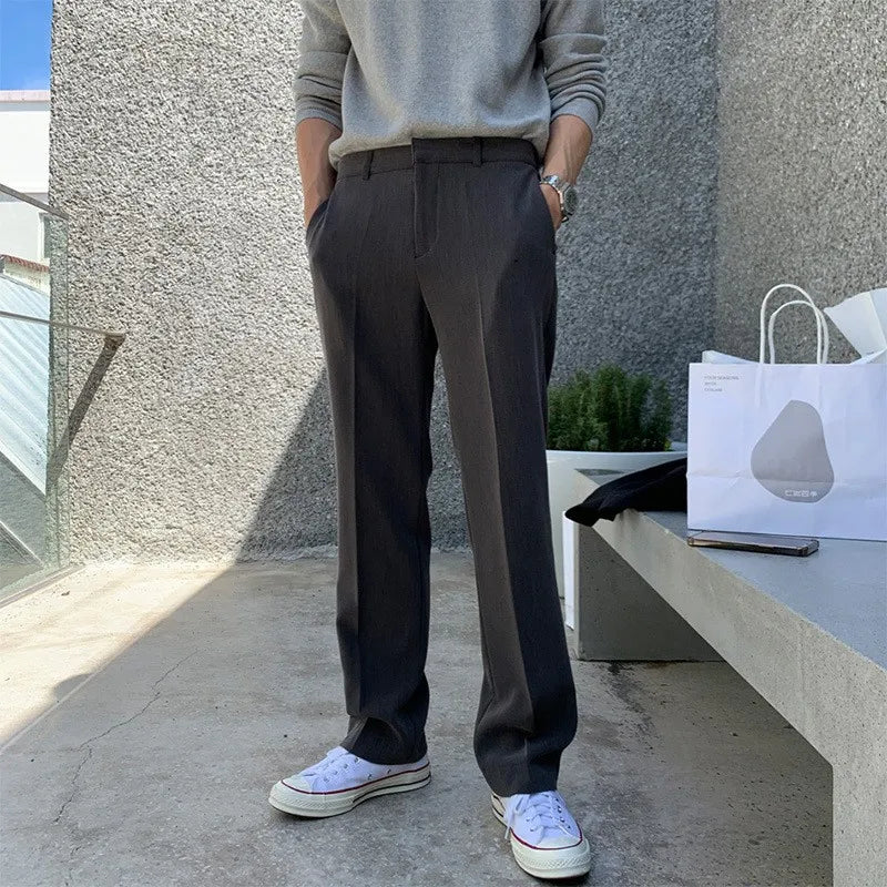 HEARUJOY  -  New Korean Fashion Men Suit Pants Light Luxury Business All-match Straight Slim-fit Casual Trousers Premium Elegant Dress Pants