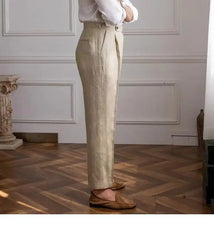 HEARUJOY  -  100% Linen Italian Naples Pants Men High Waist Straight  Suit Trousers Spring Summer Fashion Lightweight Breathable Casual Pants