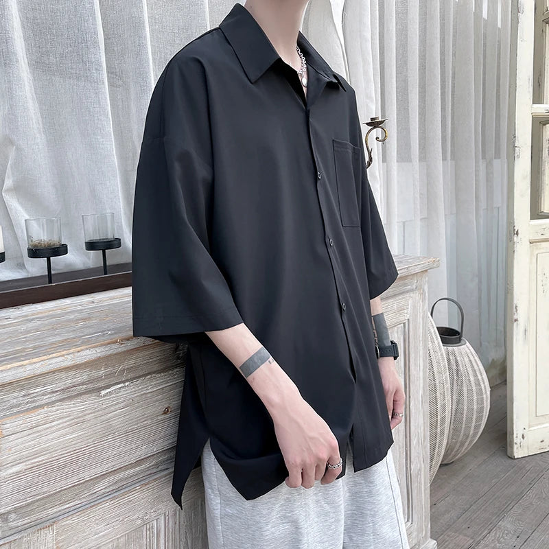 HEARUJOY  -  Summer Short Sleeved Shirt Men Fashion Society Mens Dress Shirt Korean Loose Casual Shirt Mens Oversized Ice Silk Shirts M-3XL
