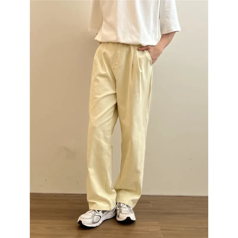 Hearujoy Black Beige Casual Pants Men Fashion Straight Pants Men Streetwear Korean Clothing Loose Wide Leg Pants Mens Trousers M-2XL