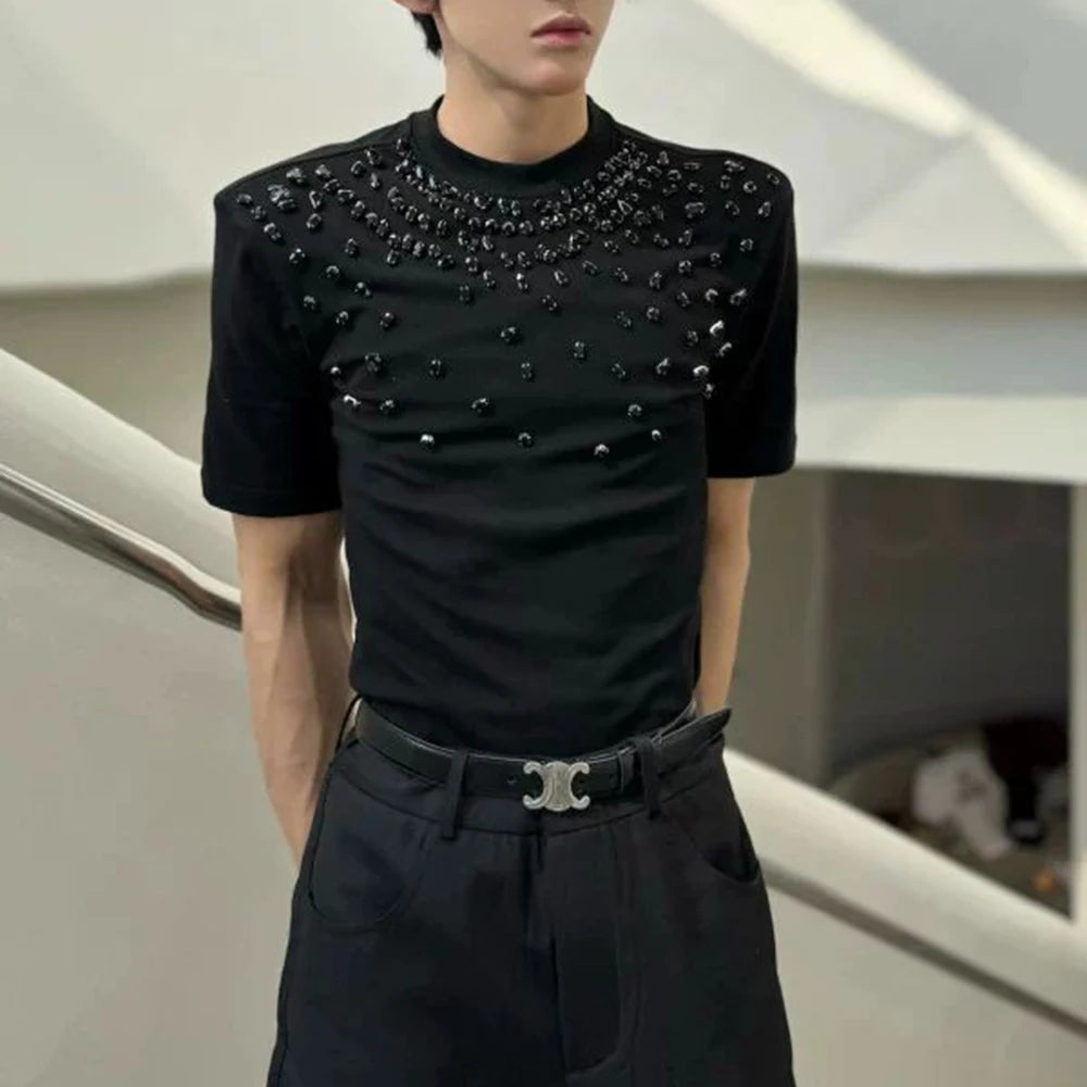 HEARUJOY  -  Y2k Diamond-Studded Slim Casual T-Shirt Genderless Streetwear Fashion Niche All-Match Youth Short-Sleeved Top Unisex