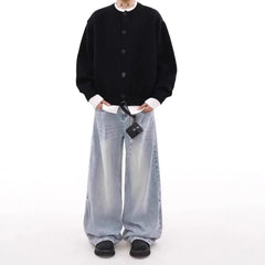 HEARUJOY  -  American Retro College Style Button up Cardigan Sweater Men Autumn Winter Lazy Trendy Loose Knitwear Fine Yarn Other Material