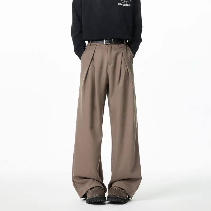 HEARUJOY  -  Brown Suit Pants Men Fashion Society Mens Black Dress Pants Korean Loose Wide Leg Pants Mens Office Formal Trousers Plus Size