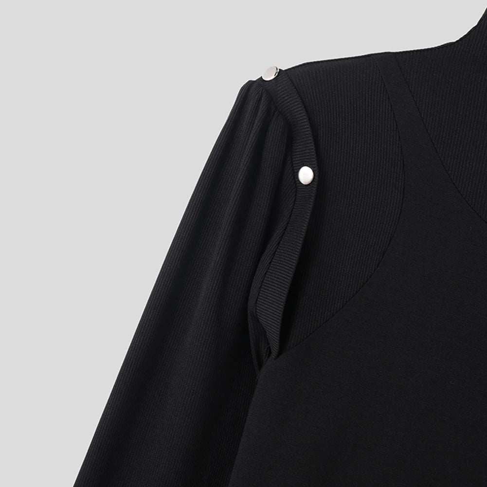 HEARUJOY  -  Everyday Casual Men Long Sleeve T Shirt Irregular Turtleneck Casual Off Shoulder Top Fall Clothing Regular Length