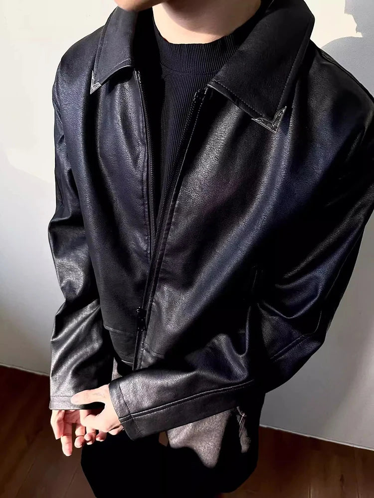HEARUJOY  -  Vintage Slim PU Leather Jackets Mens Streetwear Fashion Zip-up Turn-down Collar Coats Men Clothing Fall Winter Casual Outerwear