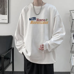 HEARUJOY  -  Men's Cotton Plain T-shirts White Full Sleeves Fashion Mens Oversized T Shirt 5XL Casual Wear Letter Print Tee Shirts for Men