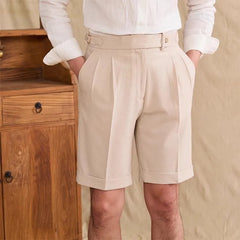 HEARUJOY  -  New Men Summer Slim-fit British Style Suit Shorts Light Luxury Business Straight-leg Shorts Leisure Button-down Half-pants M-3XL