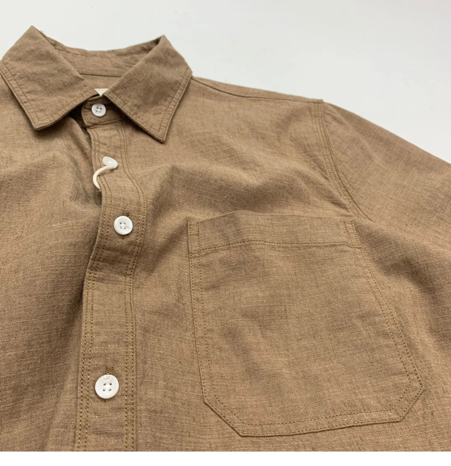 HEARUJOY  -  Summer Men's Cotton Linen Shirts With Chest Pocket Sold Color Harajuku Blend Simple Long Sleeved Loose Oversized Casual Shirt