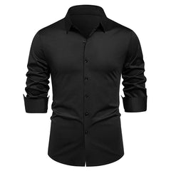 HEARUJOY  -  Men's Elastic Spring and Autumn New Long Sleeve Shirt Anti-wrinkle Free Ironing Business Comfort Breathable Slim Men Dress Shirt