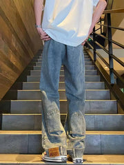 HEARUJOY  -  Backwards Wear Mens High Street Vibe Jeans Clean Fit Loose Straight Denim Pants Spring Summer Design Sense Trousers Unisex