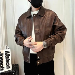 Hearujoy Leather Jacket for Men Trendy and Stylish with a Sense of Luxury Men's Leather Jacket New Style Lapel American Top