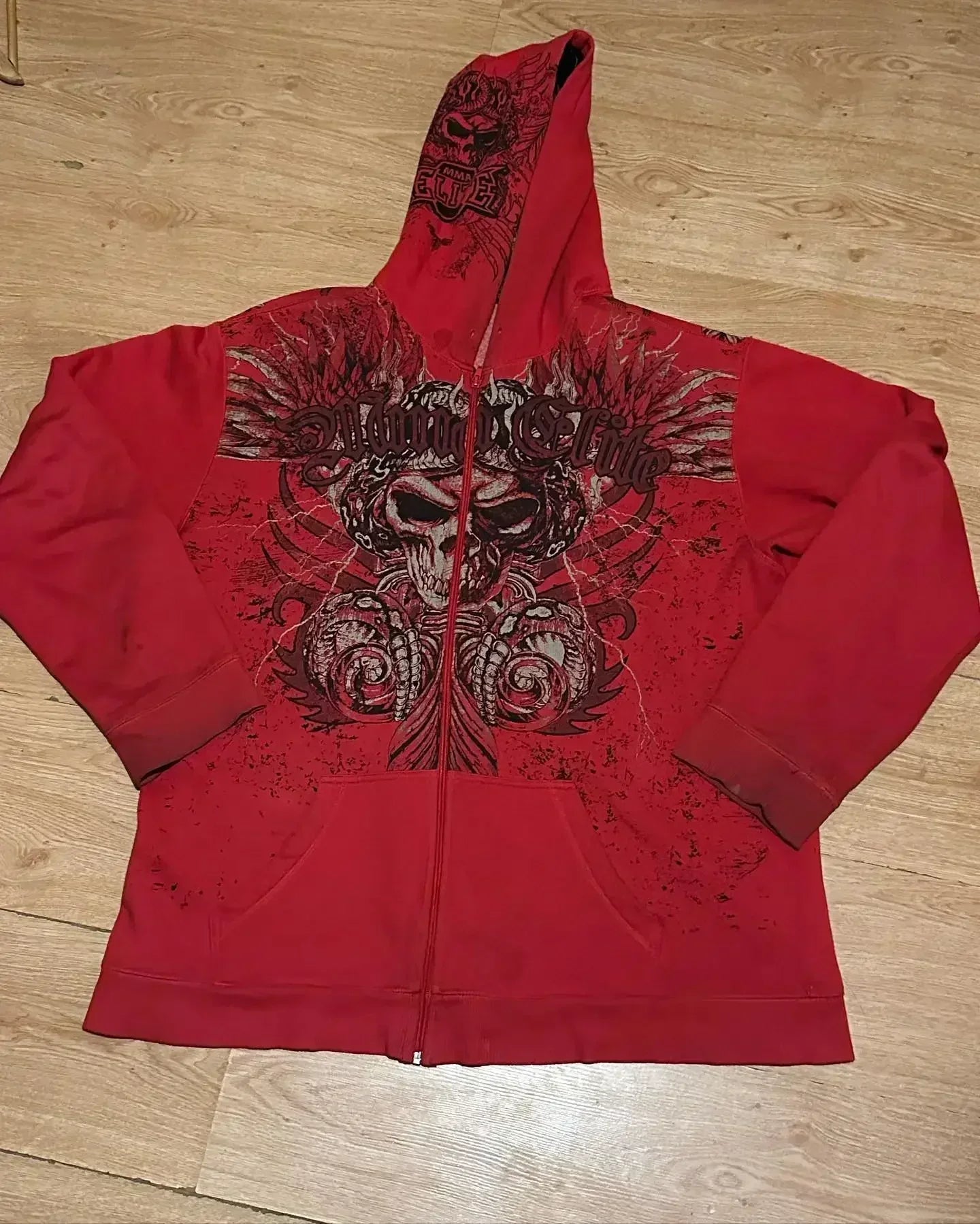Hearujoy Affliction Street Hoodie Y2K Retro Gothic Skull Oversize Zipper Hoodie Mens Womens Hip Hop Casual Sweatshirt Personality Hoodie
