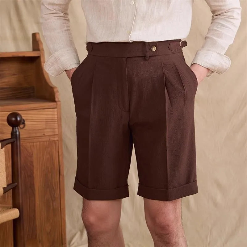 HEARUJOY  -  New Men Summer Slim-fit British Style Suit Shorts Light Luxury Business Straight-leg Shorts Leisure Button-down Half-pants M-3XL