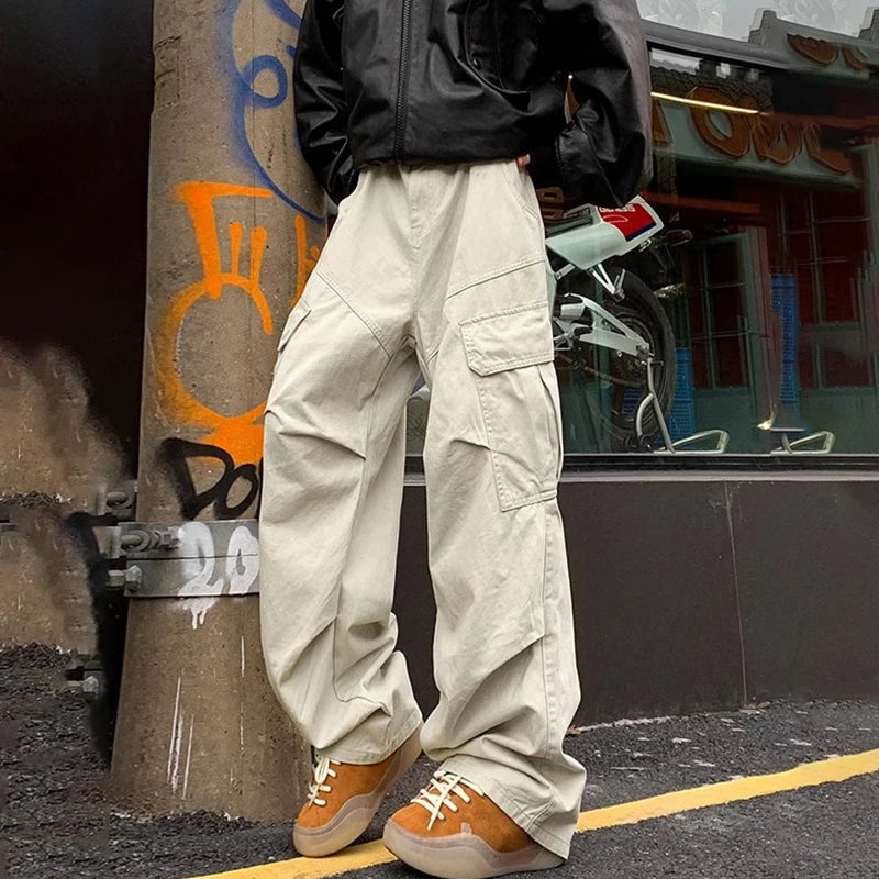 HEARUJOY  -  Spring Autumn Big Pocket Men's Cargo Pants Loose Straight Wide Leg Trousers Baggy Outdoor Workwear Pants Man Hip Hop Sweatpants