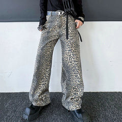 Hearujoy Leopard Print Men's Jeans Personality Men Denim Pants Niche Design Casual Male Trousers Spring Fashion 9C3998