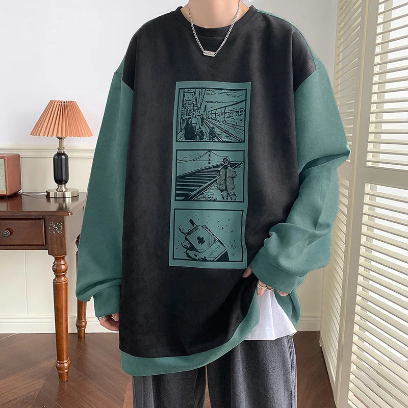 HEARUJOY  -  Mens Crewneck Sweatshirt Men Graffiti Oversized Japanese Streetwear Hip Hop Black Hoodie Men Sweatshirts Hoodies