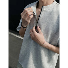 HEARUJOY  -  Summer Short Sleeved T-shirt Men Oversized Casual T Shirt Men Streetwear Korean Loose Round Neck Zipper T Shirt Mens Top M-3XL