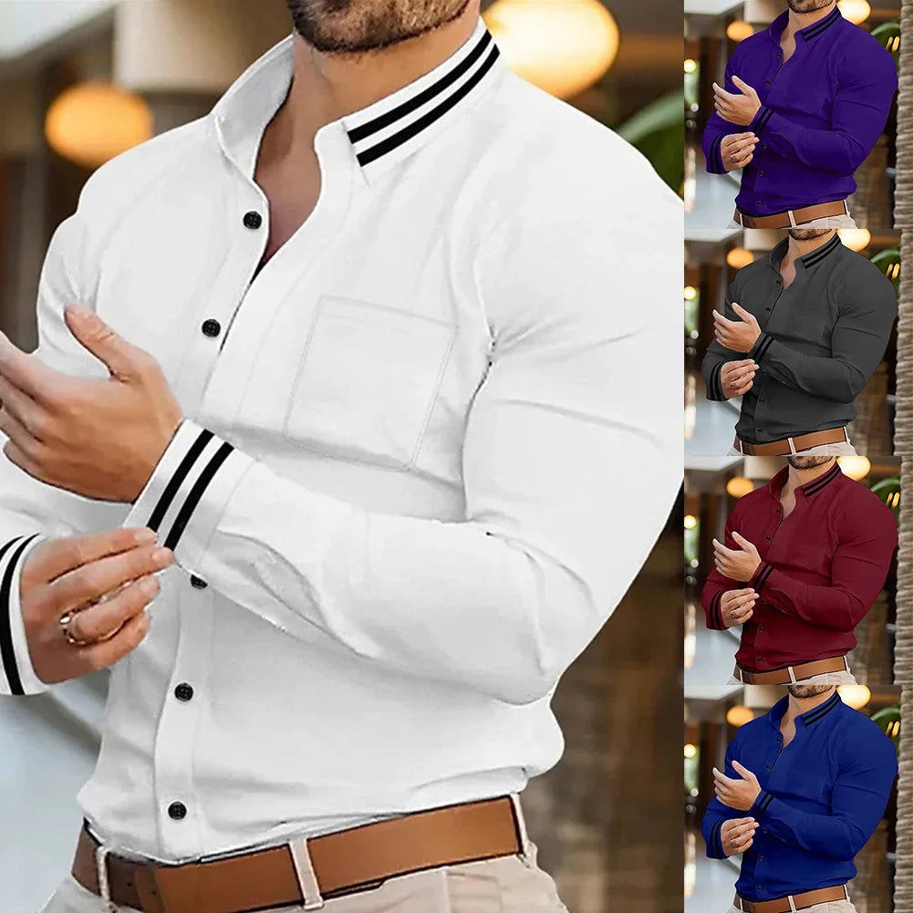 HEARUJOY  -  Evening Dress Party Business Dress Shirts Lapel Shirts Black Solid Color Casual Wear Lapel Collar Polyester Fabric Daily Wear
