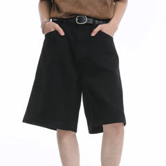 HEARUJOY  -  2XL Retro Loose Shorts Mens Retro Loose Jeans Trendy Basic Pants All Seasons Wear Solid Color Design Comfortable Fit