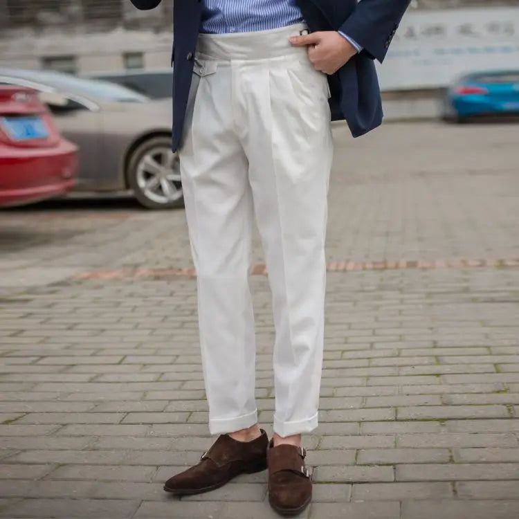 HEARUJOY  -  Vintage Gurkha Pants Men British Style High Waist Casual Straight Trousers Spring Autumn Fashion Loose Ankle-Length Naples Pant