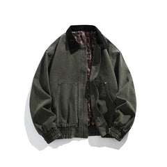HEARUJOY  -  Men's Jacket Men's Workwear Collared Outerwear Vintage Pure Cotton Leopard Print Detroit Jacket Mens Leather Bomber Jacket Denim