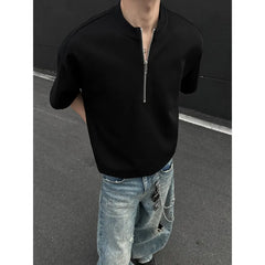 HEARUJOY  -  Summer Short Sleeved T-shirt Men Oversized Casual T Shirt Men Streetwear Korean Loose Round Neck Zipper T Shirt Mens Top M-3XL