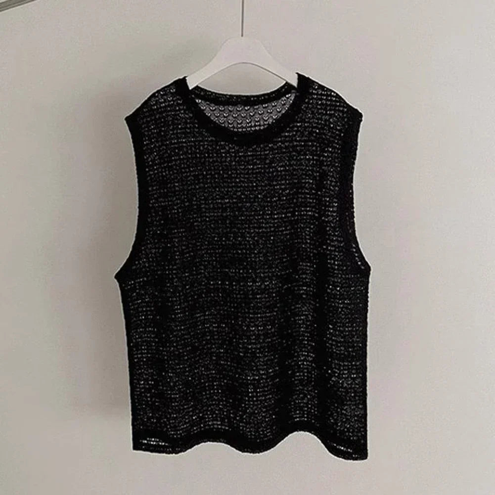 HEARUJOY  -  Casual Outings Summer Activities 2XL Men's Knitted Vest Daily Vacation Sleeveless Top Hollow Out Knitwear Loose Fit Design