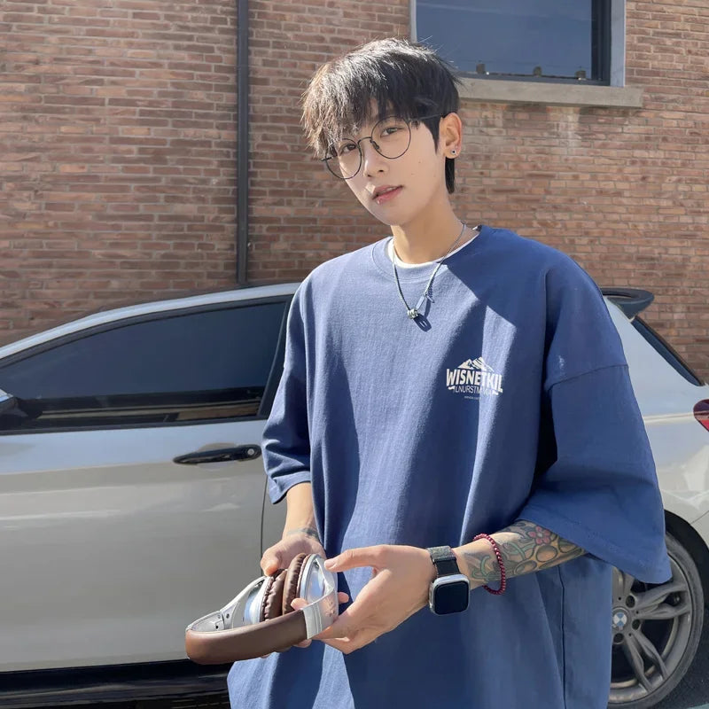 HEARUJOY  -  T Shirt Oversized Cotton For Men White Men's Mountain Print T-shirts 5XL Men Casual Wear Summer Tee Shirts Unisex Big Size